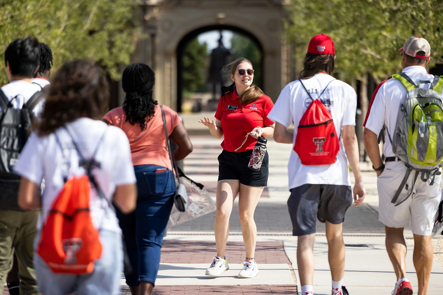 Campus tour guide and group during tour.