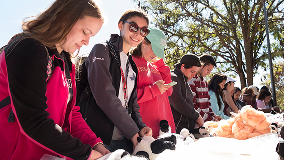 Texas Tech students lining up for swag.