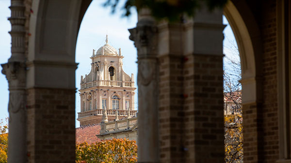 Administration Bell Tower viewed through arches
