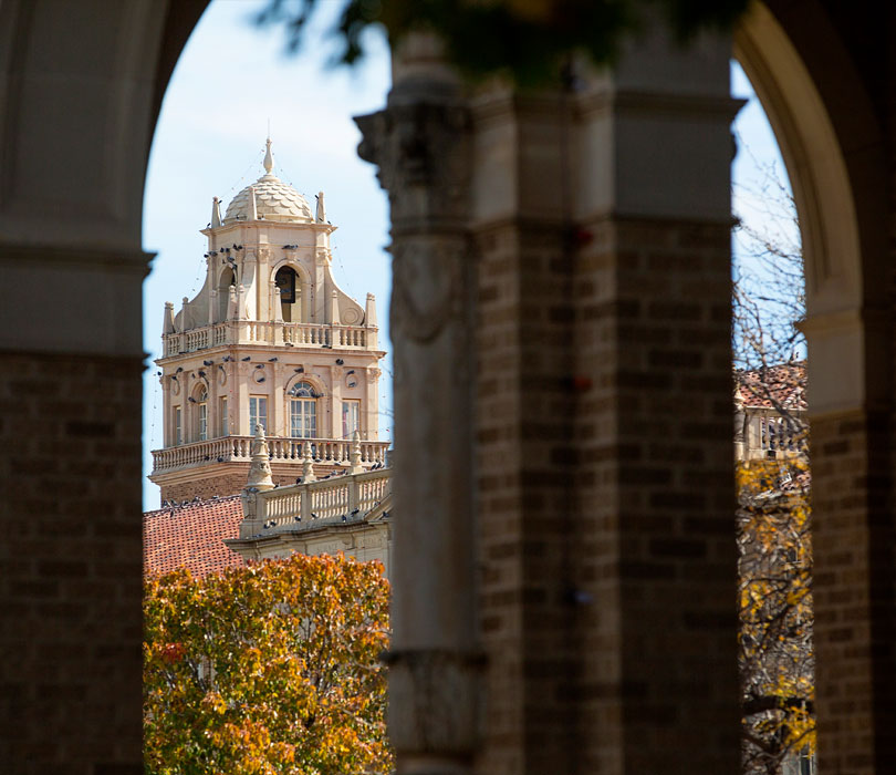 Administration Bell Tower viewed through arches