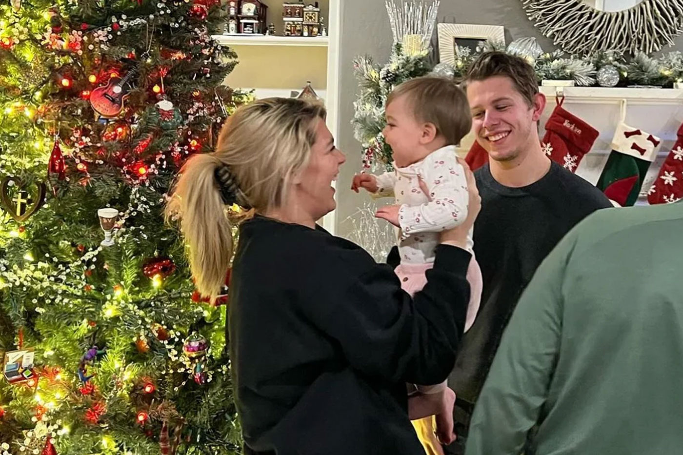 Woman with baby girl at Christmas