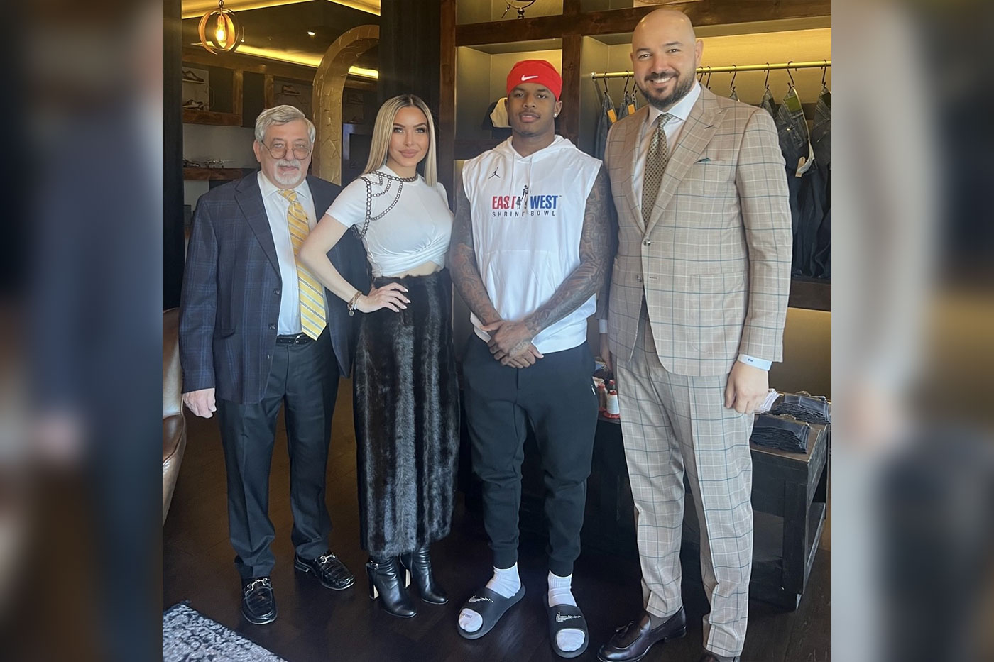 Master Tailor Dimitri Sowa, Laura Fedock, Dominic Lovett (Detroit Lions) and Bashar Huneidi