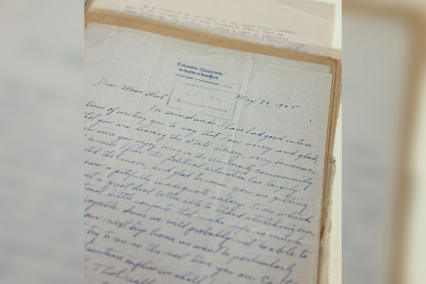 A letter from her colleague at Columbia
