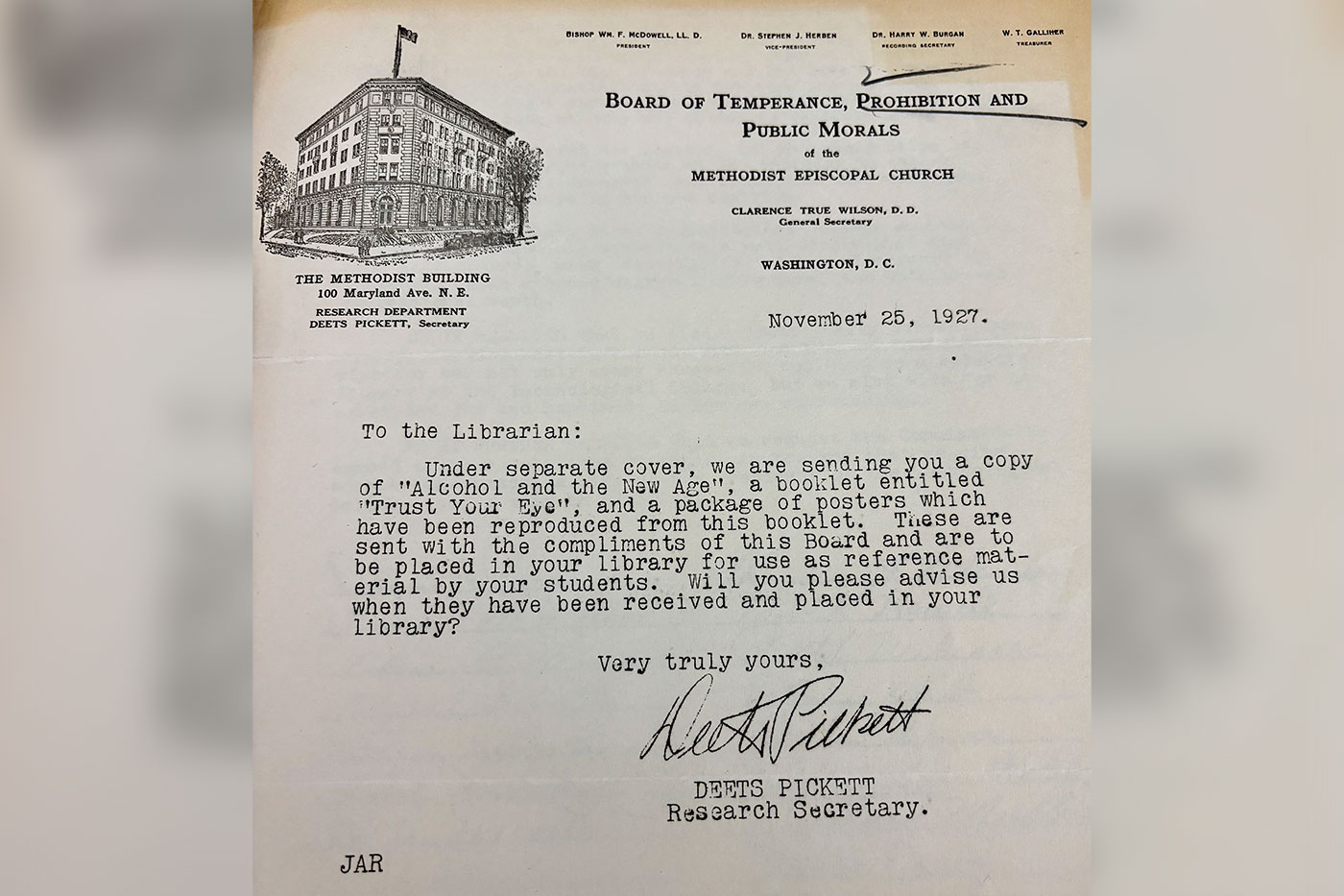 Letter during Prohibition