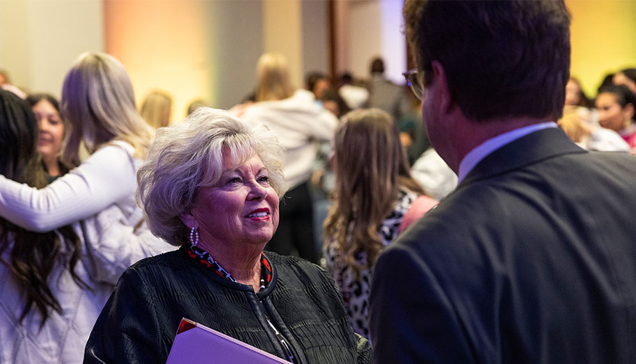 Roxane Strickling speaks with Texas Tech President Lawrence Schovanec