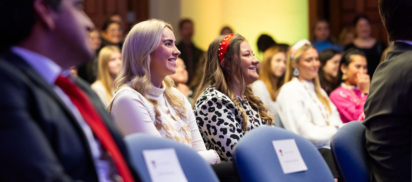 Texas Tech students look on as the Strickling gift to the College of Education is announced