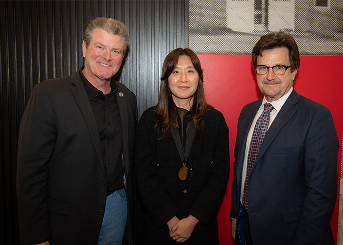 Julie Chang with Chancellor Mitchell and President Schovanec