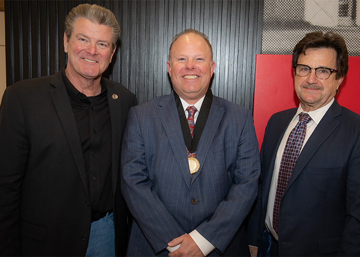 Jarod S. Gonzalez with Chancellor Mitchell and President Schovanec