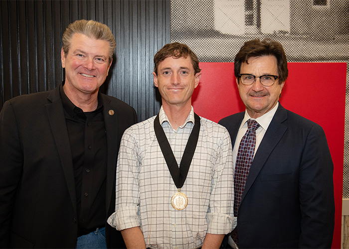 Nick Smith with Chancellor Mitchell and President Schovanec