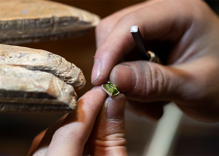 Hands holding a jewel. 