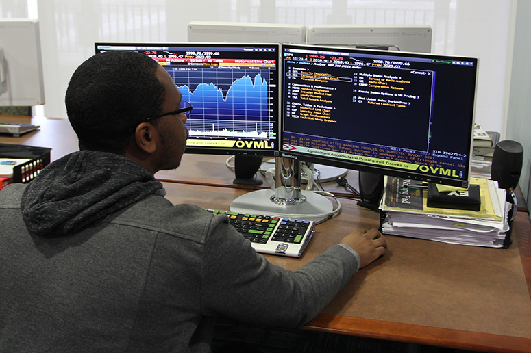 Student working in the SMIF center.