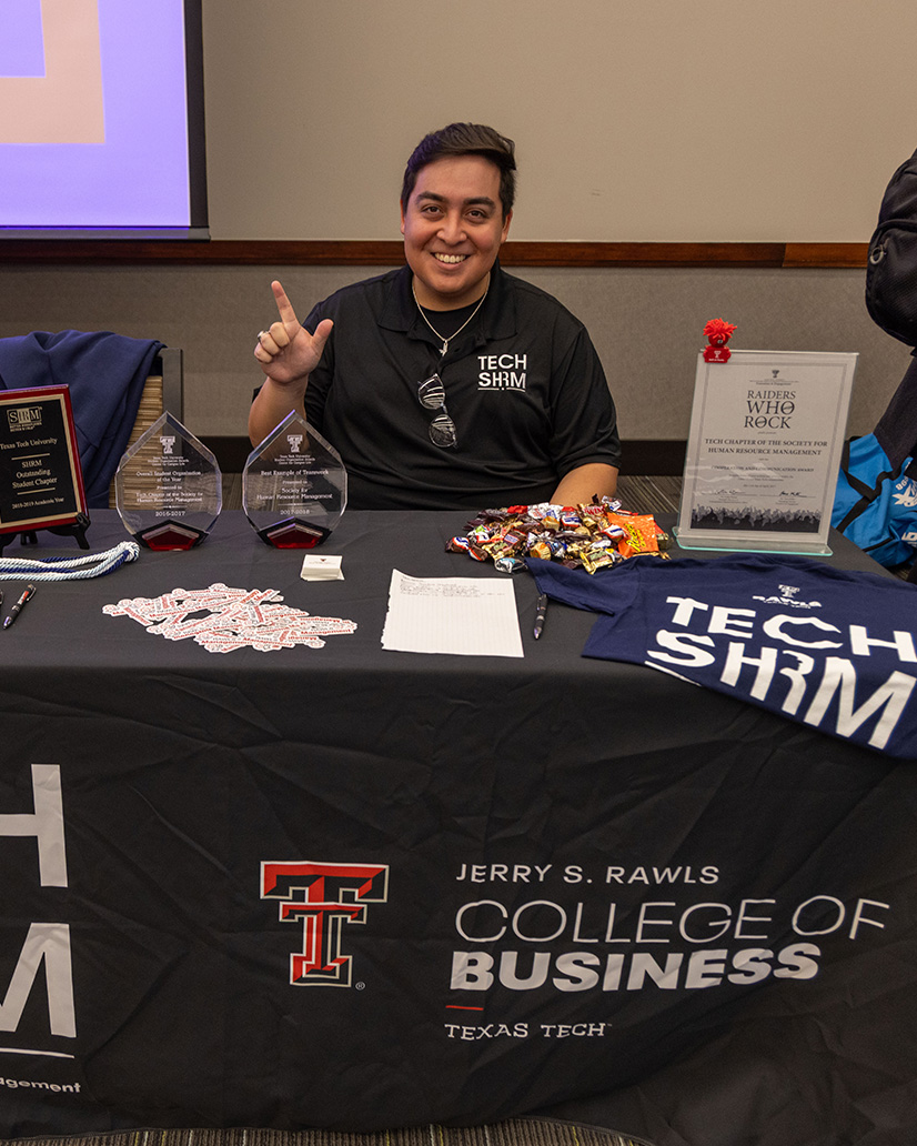 Tech SHRM member at a student org fair.