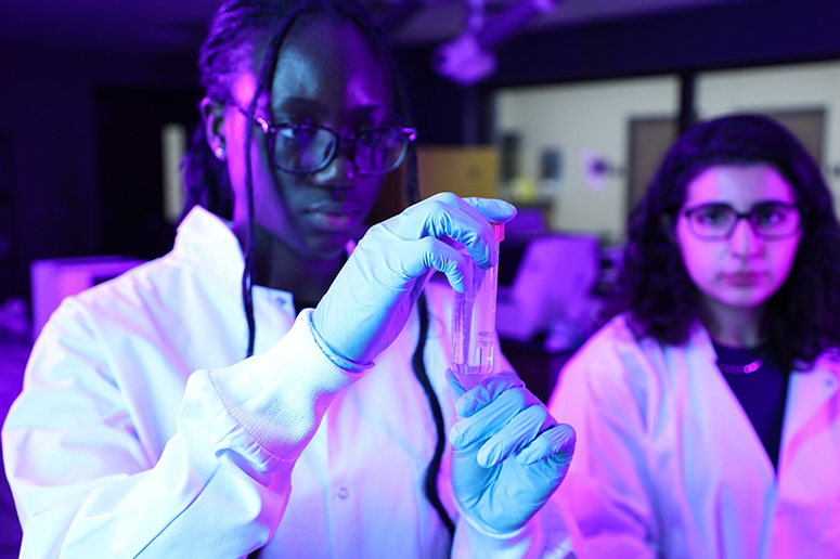 Students working in a lab.